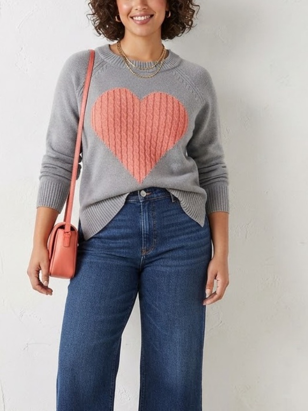 Kate & Sam Heart Crewneck Sweater in Gray & Pink XXL NWT